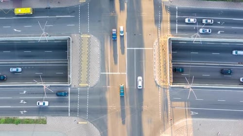 Drone footage city roads. Aerial view