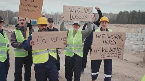 Construction Workers Protesting Unfair Labor Practices Outdoors
