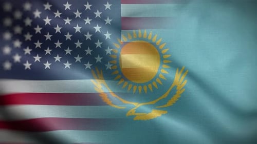 United States and Kazakhstan Waving Flags Realistic Animation