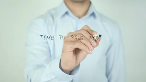 Man Writes Time to Save Money with Marker
