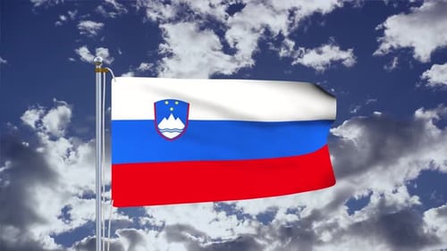 Slovenia National Flag Waving in Realistic Cloudy Sky
