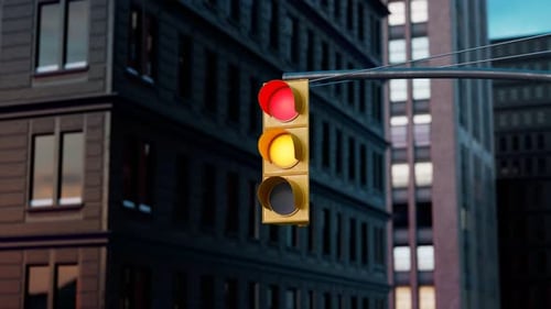3D Traffic Light Changing Colors Animation in City Environment