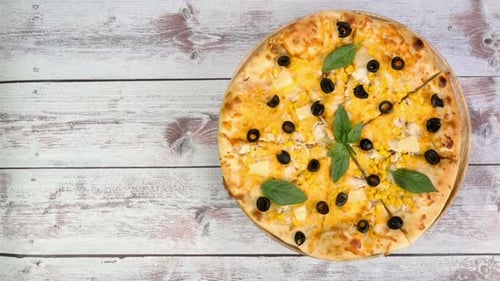 Delicious Freshly Made Pizza on a Wooden Table