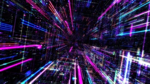 Abstract digital virtual city with technology and connection. 3D render 4K loop