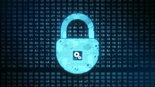 Animated Digital Lock Icon with Cyber Security Background