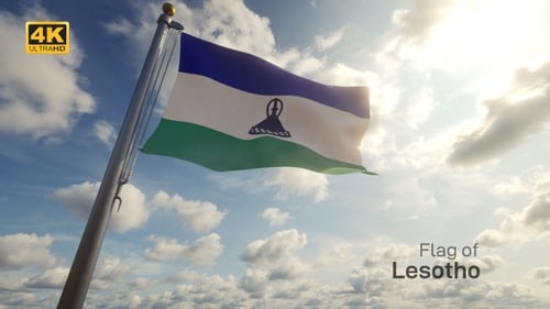 Lesotho Flag on a Flagpole - 4K