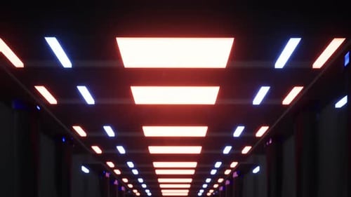 Volez dans un couloir métallique futuriste avec des lignes laser de couleur néon 7