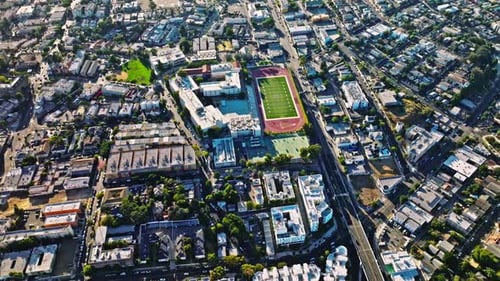 Streets with Traffic Houses and Trees Los Angeles Suburbs in California USA