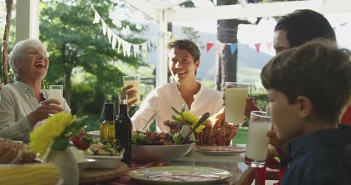 Happy Family Birthday Celebration Outdoors in Daytime