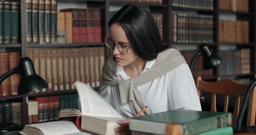 University Student Studying in Library