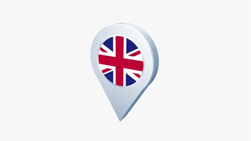 3D Rotating Map Pin with United Kingdom Flag