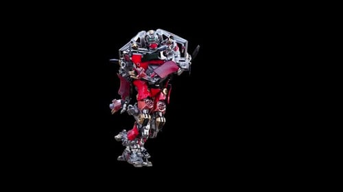 3D Red Robot Transformation Cycle Animation