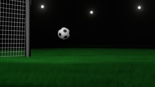 Soccer ball flies into the goal at the stadium. Football.