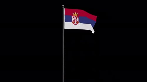 Realistic Serbia Flag Waving on Pole Animation