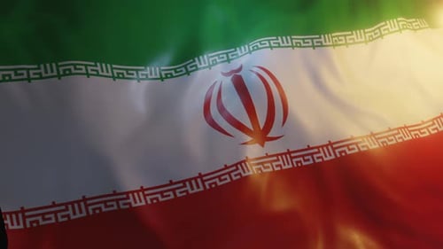 Realistic Iran Flag Waving in the Wind with Sunlight