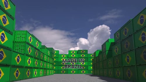 Global Trade Concept with Made in Brazil Text on Shipping Containers