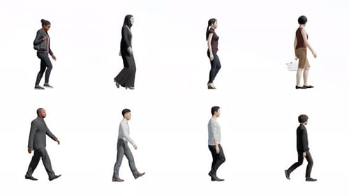 4K-Alphakanal, 3D-Menschen, die auf transparentem Hintergrund laufen