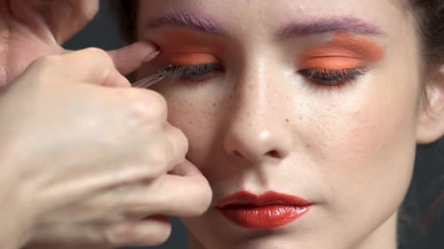 Model Having Eyelashes Applied in a Close Up Shot