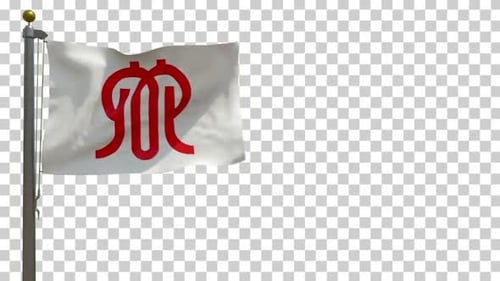 Realistic Waving White Flag with Red Abstract Symbol