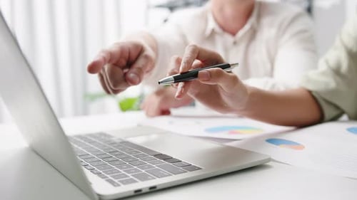 Business people using laptop presentation and communication meeting brainstorming in office