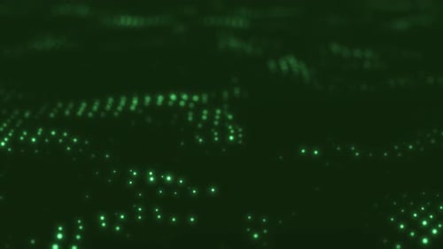 Abstract Green Digital Wave Background with Glowing Dots