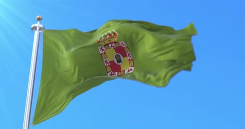 Waving Green Flag with Royal Crown and Coat of Arms
