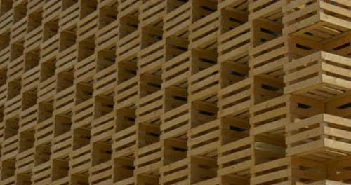Abstract Wall of Wooden Crates Geometric Pattern