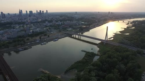 Aerial view of bridges over Vistula River