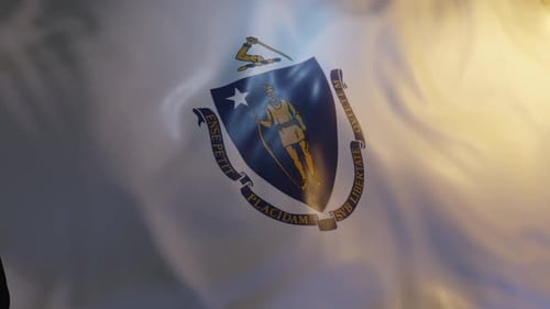 Realistic Waving Massachusetts State Flag with Official Seal