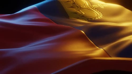 Golden Emblem on Waving Fabric Background Loop