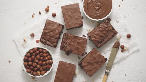 Top Down View of Brownies with Hazelnuts