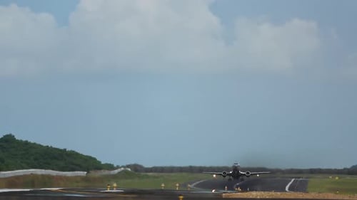 Airplane Taking Off on Tropical Island