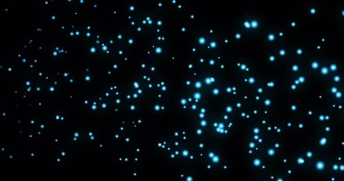 Animation mehrerer glühender blauer Lichtpunkte, die sich in hypnotischer Bewegung auf schwarzem Hintergrund bewegen