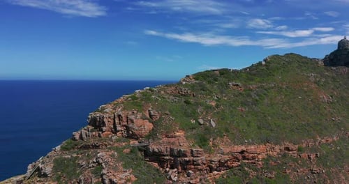 Aerial Shot of the Cape Of Good Hope and Cape Point Where Indian South and Atlantic Oceans Meet