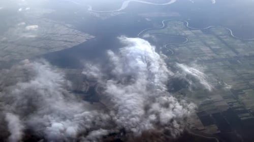 Aerial view of terrain look from air plane with cloud