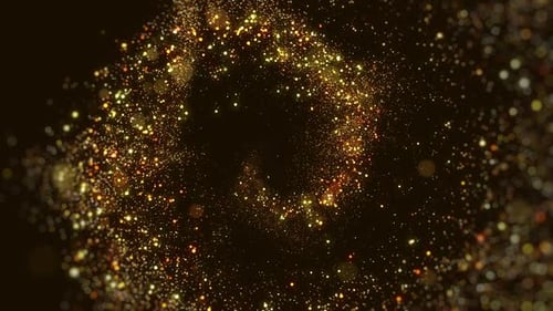 Abstract Golden Glitter Particles Swirling Vortex Background