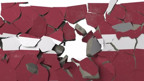 Breaking Wall with Painted Flag of Latvia