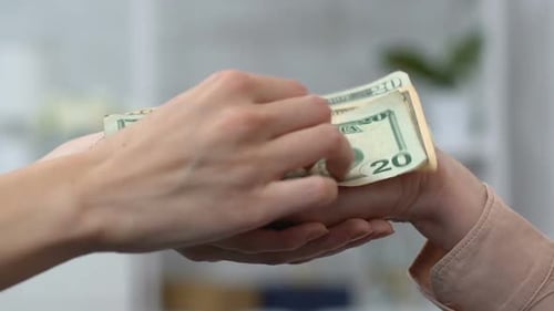 Frau gibt Seniorin Dollar-Geld, Freiwillige hilft Rentnerin, Unterstützung
