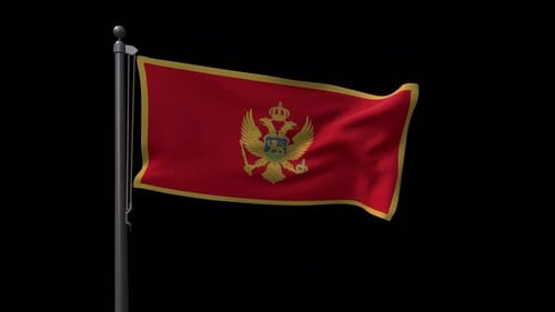 Montenegro National Flag Waving on Pole with Alpha Channel