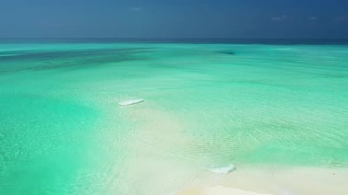 Aerial drone view scenery of perfect seashore beach wildlife by blue sea with white sand background