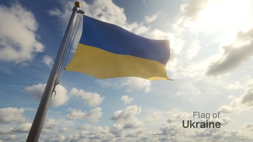 Ukraine Flag Waving in Sunny Blue Sky