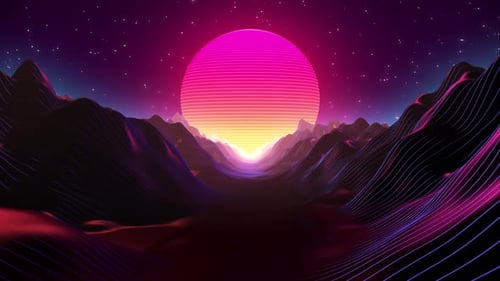 80s Retro Sunset and Terrain Brackground 4K