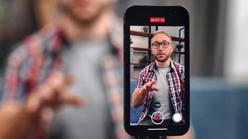 Man Vlogging On Smartphone Portrait Mode