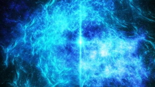Viaje a través de la nebulosa espacial azul abstracta con estrella brillante