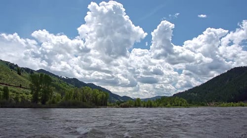 Snake river flowing on beautiful day in Wyoming