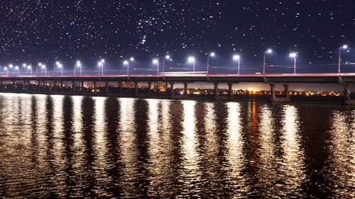 Time Laps View of the Bridge Over the Dnieper River in Dnipro City in Late Spring in Early Spring