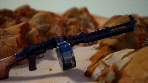 RPD Machine Gun 3D Animation on Desert Ground