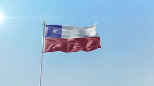 Waving Flag of Chile Against Blue Sky