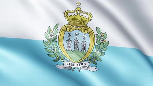 Waving National Flag of San Marino with Coat of Arms