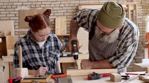 Granddad and Granddaughter in Joinery